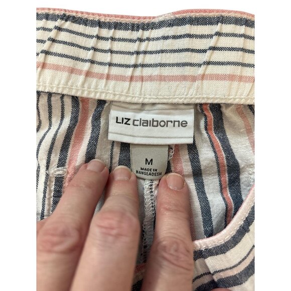 Liz Claiborne Pants Womens Medium Multicolor Stripe Linen Blend Crop Capri - Picture 4 of 10